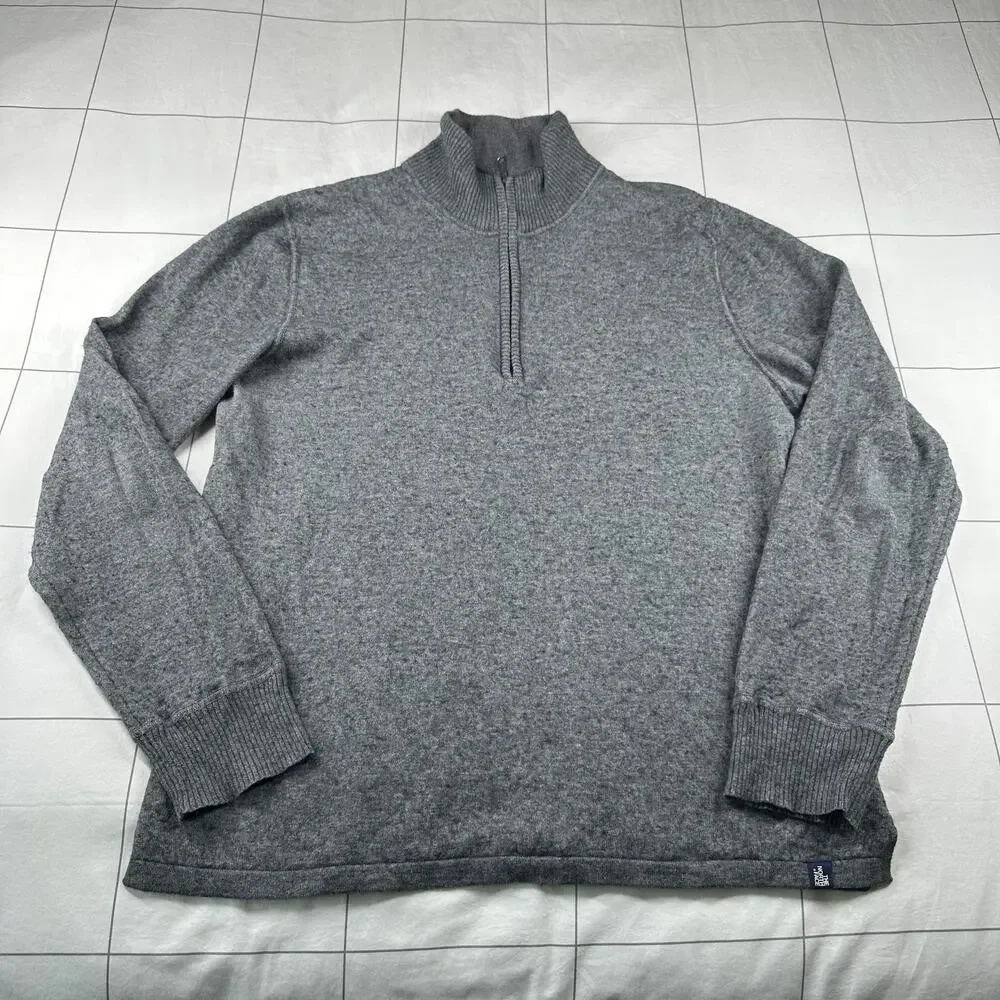 The North Face Sweater Mens Medium Gray 1/2 Zip Cotton Wool Blend Knit Hiking